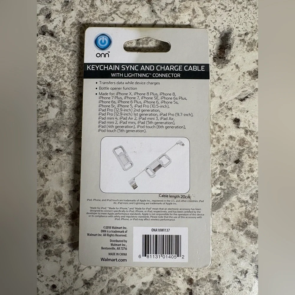 Onn Keychain Sync and Cable Charger with Micro USB Connector